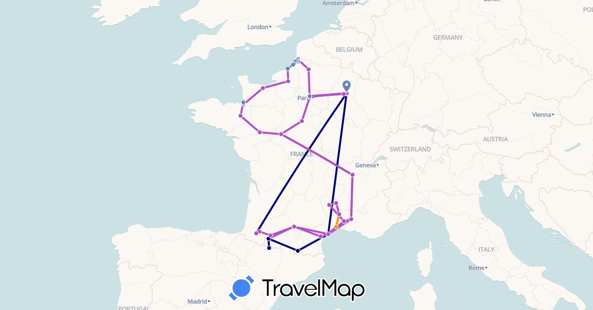 TravelMap itinerary: driving, cycling, train, hitchhiking in Andorra, France (Europe)